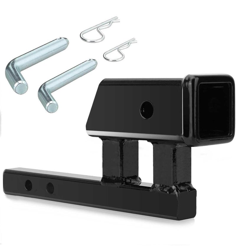 Geksion 1.25" to 2" Hitch Adapter Solid Shank, 4" Rise/Drop, 1.25" Extension with 2 Sets of Hitch Pins & Clips - Image 1